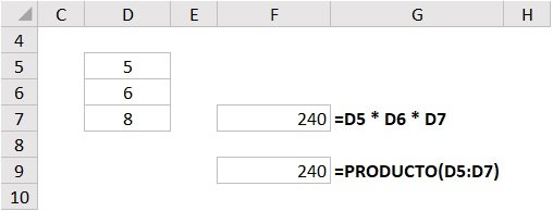 formula de multiplicacion en Excel