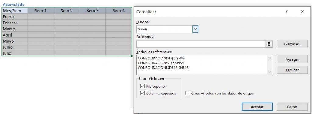 consolidar datos en excel