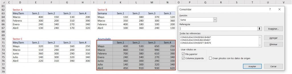 consolidar datos en excel
