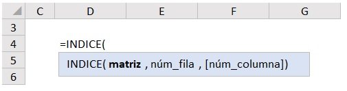 funcion INDICE argumentos