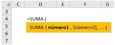 funcion SUMA sintaxis